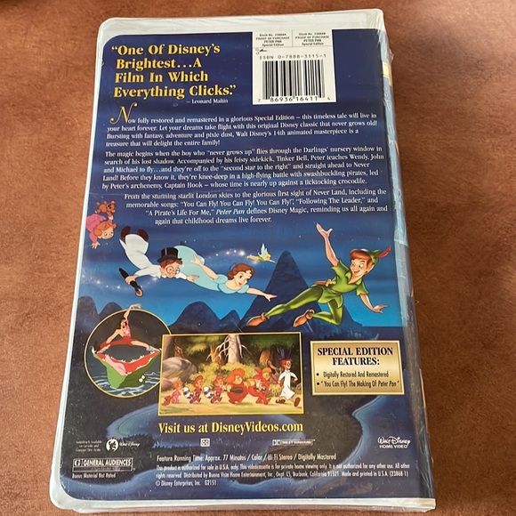 Peter Pan VHS Peter Pan Walt Disney Special Edition New Factory Sealed Children - Picture 2 of 4